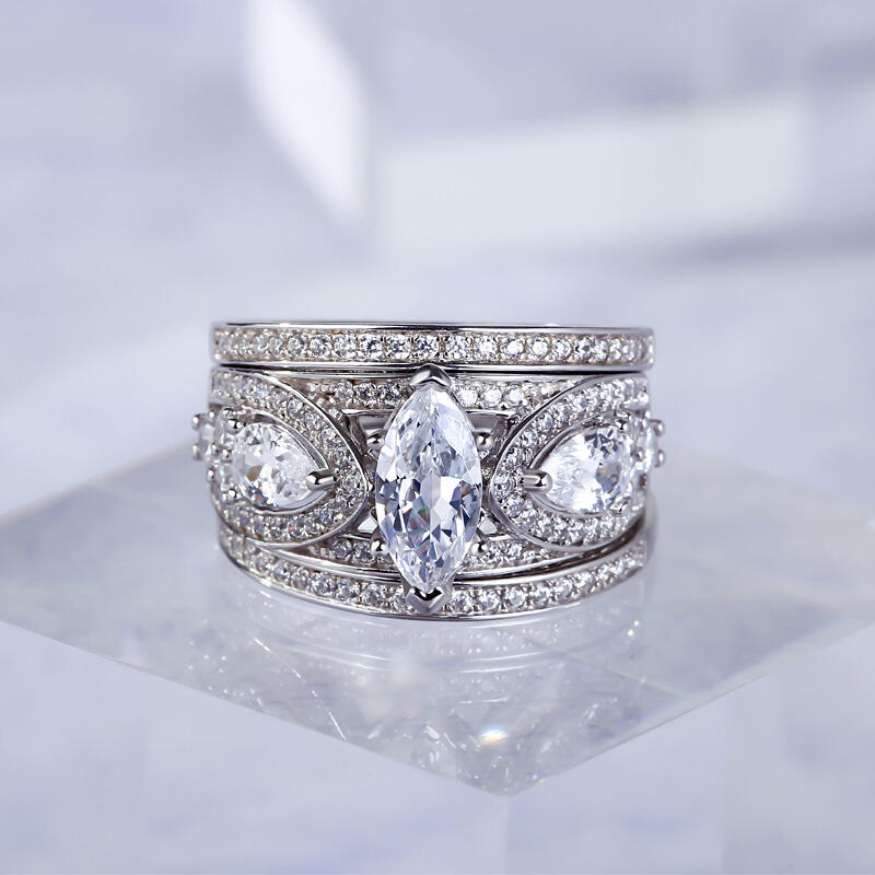 Jeulia Anéis terno de prata esterlina corte marqueza