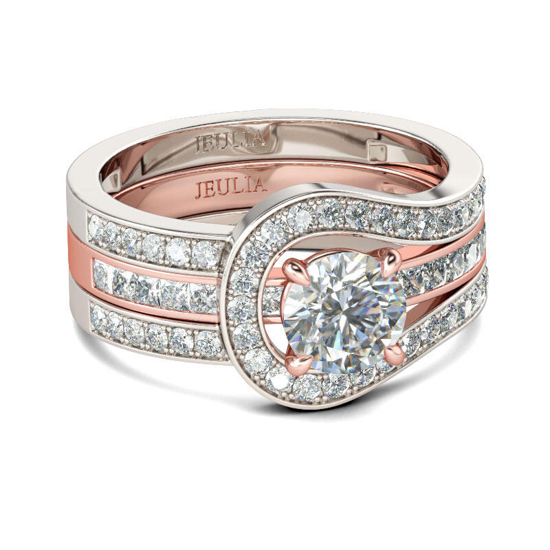 Jeulia Herakles Two Tone Round Cut Sterling Silver Enhancer Ring Set