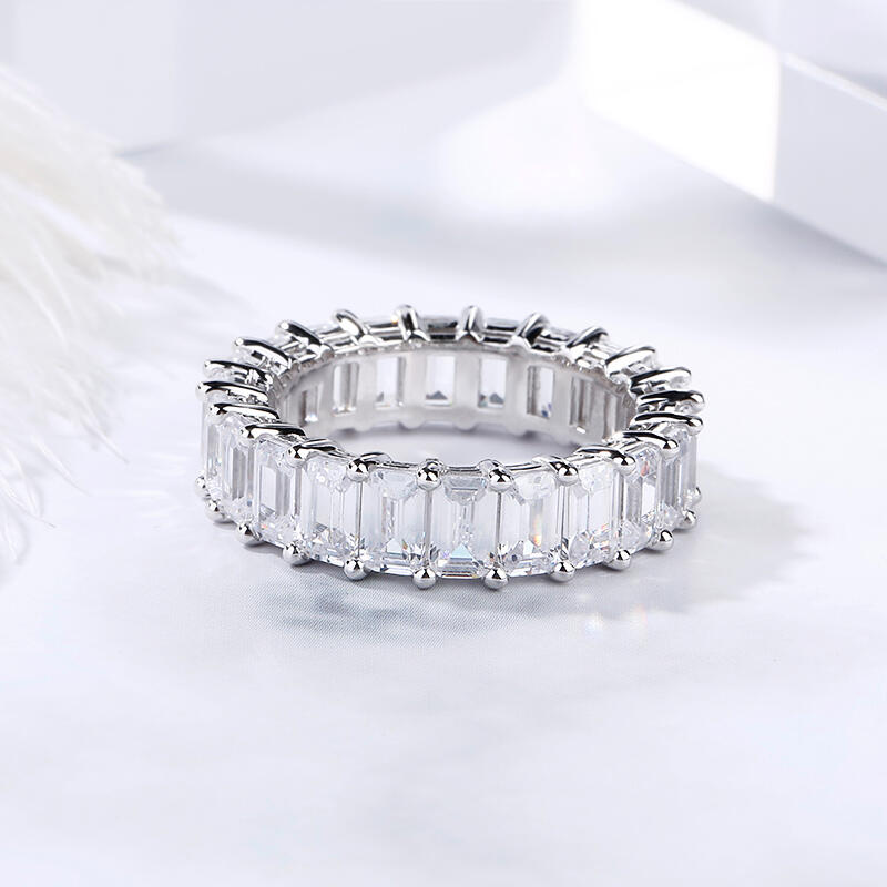 Jeulia Emerald Cut Eternity Sterling Silver Women's Band