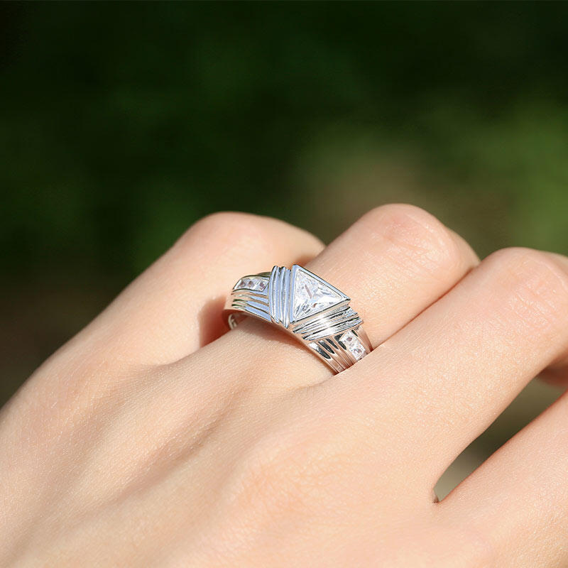 Jeulia Trillion Cut Sterling Silver Men's Band