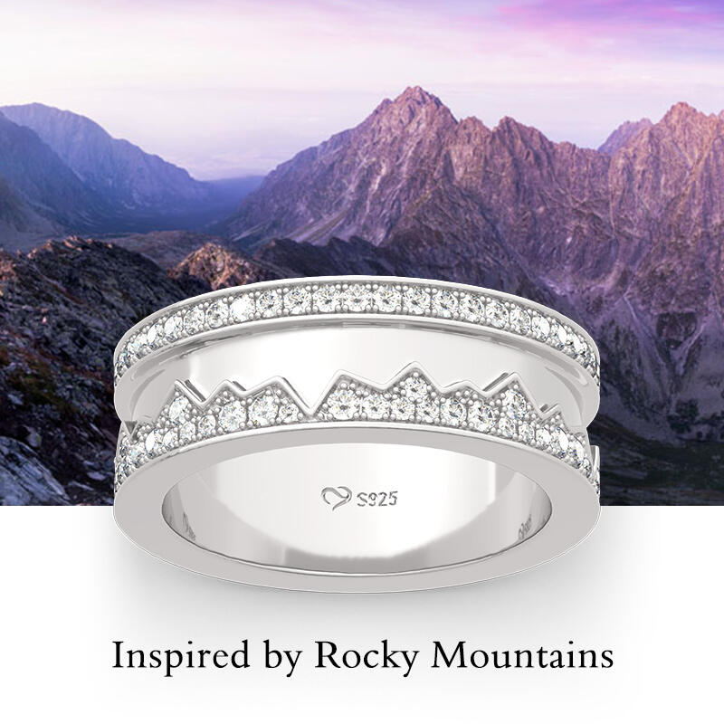 Jeulia Anel masculino em prata 925 inspirado nas montanhas