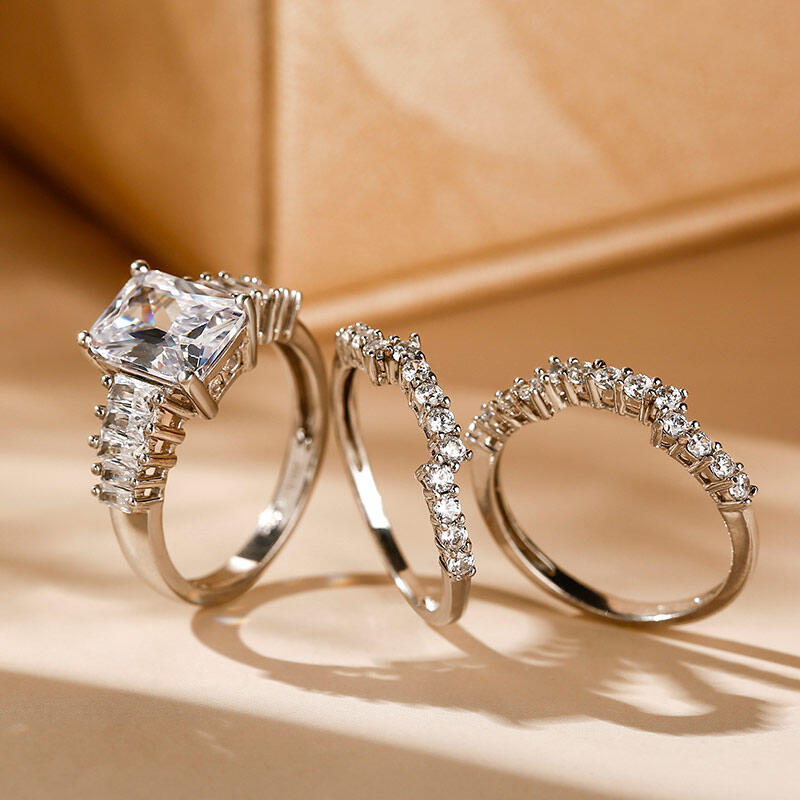 Jeulia 3PC Radiant Cut Sterling Silver Ring Set