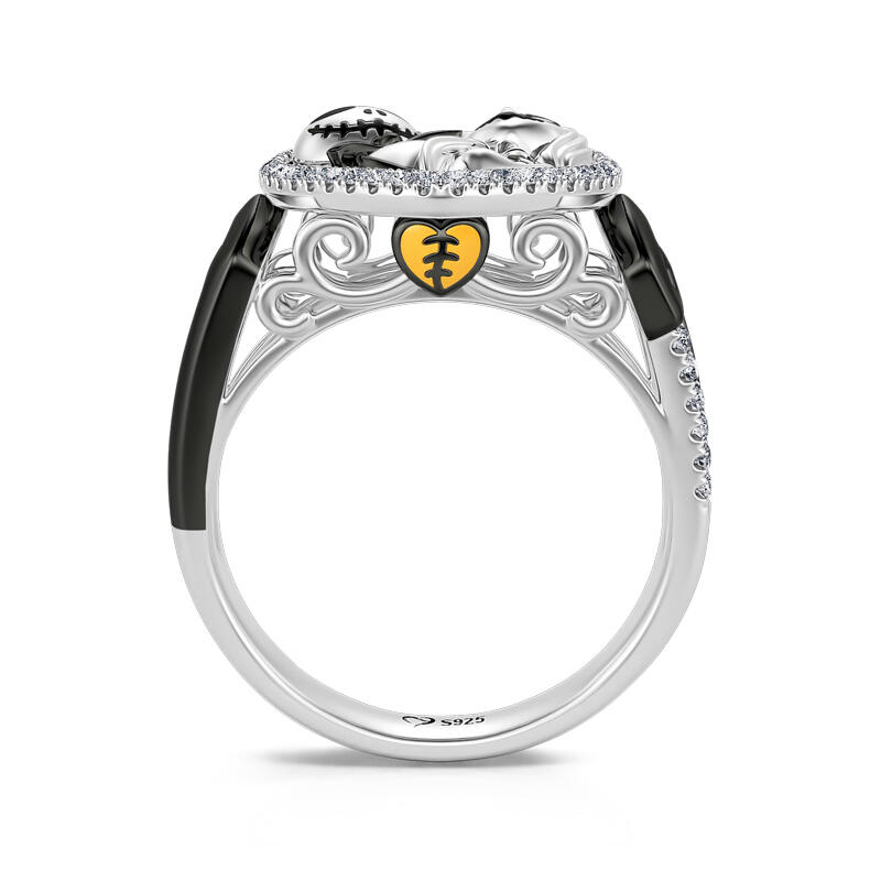 Jeulia Anillo con pareja de calaveras de plata de ley en dos tonos