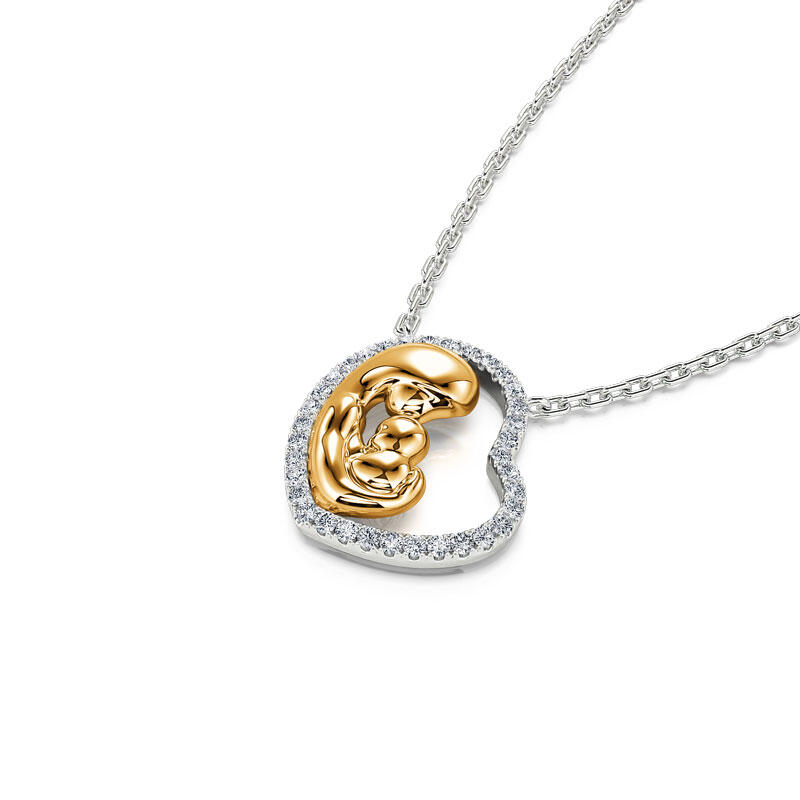 Jeulia "Love Is a Great Fire" Moeder & Baby Hart Sterling Zilveren Ketting