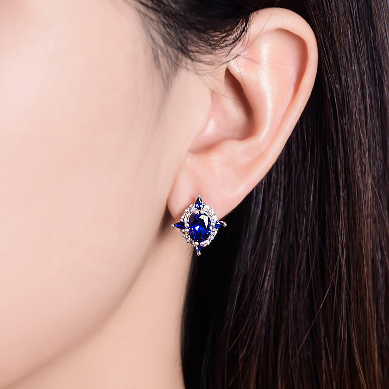 Jeulia Halo Oval Cut Sterling Silver Earrings