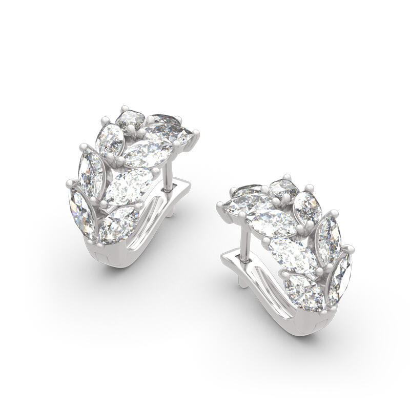 Jeulia Leaf Design Marquise Cut Sterling Silver Hoop Earrings