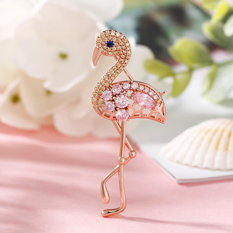 Jeulia "Fiery Passion" Flamingo Design Sterling Silver Brooch