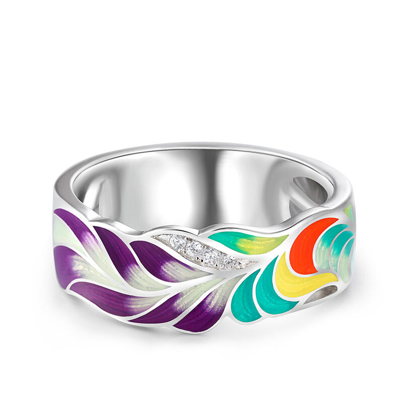 Jeulia Anillo Hoja de Esmalte de Plata Esterlina de Las Mujeres