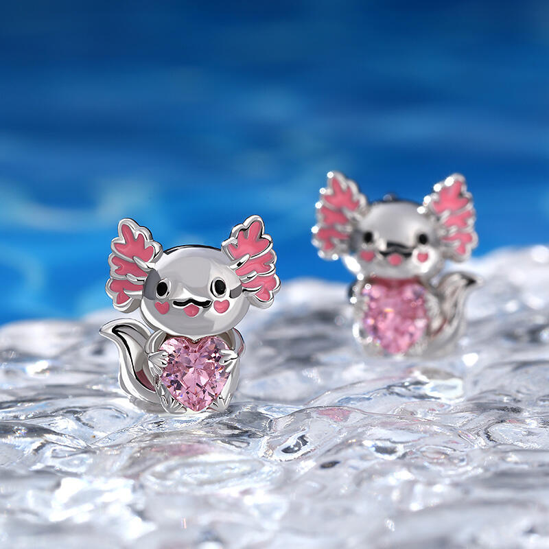 Jeulia Hug Me "Super Cutie" Mexican Axolotl Enamel Sterling Silver Earrings