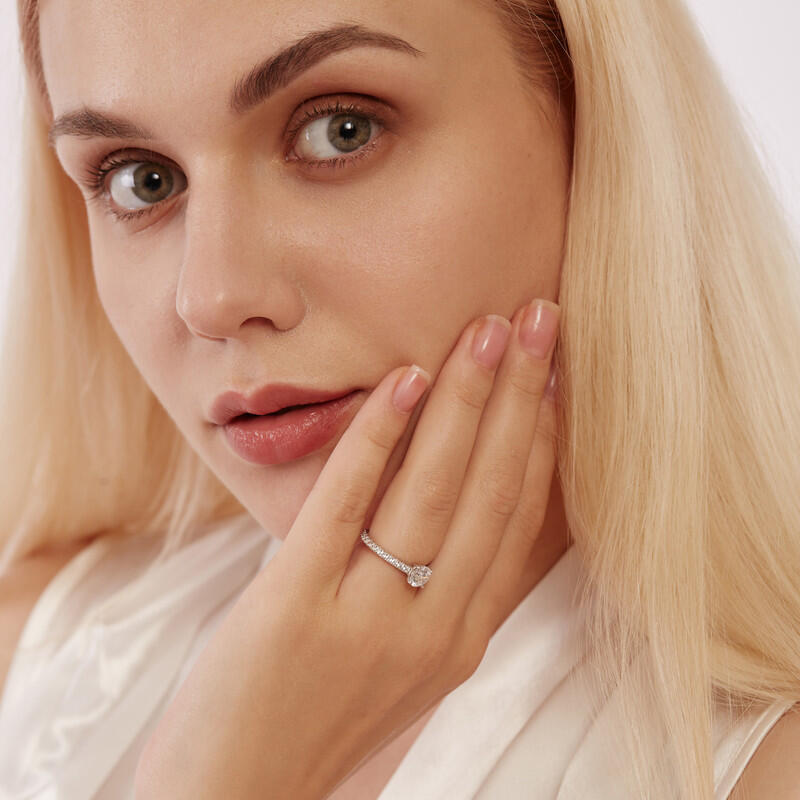 "Star Girl" Round Cut Side Stone Engagement Ring