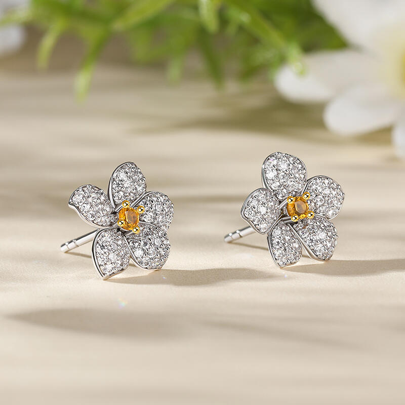 Jeulia Almond Blossoms Design Round Cut Sterling Silver Earrings