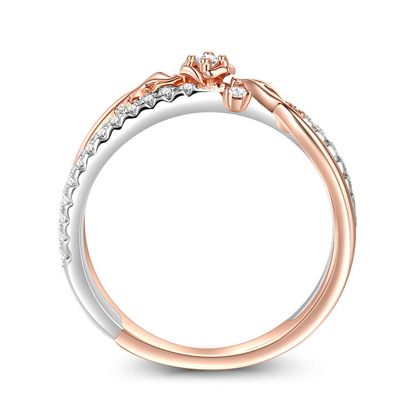 Jeulia Bague Modèle en croix Or rose Deux tons Fleurs enchevêtrées Argent Sterling