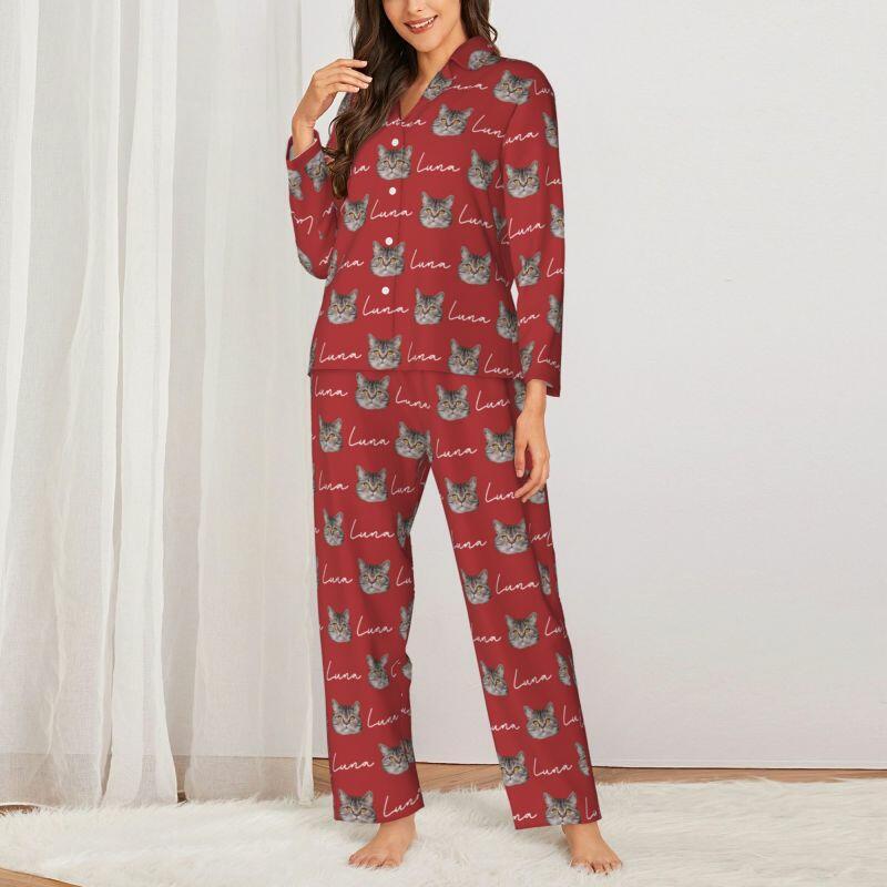 Pyjama personnalisé avec photo et nom de tête d'animal de compagnie personnalisés, cadeau adorable unique pour la famille des amoureux des animaux