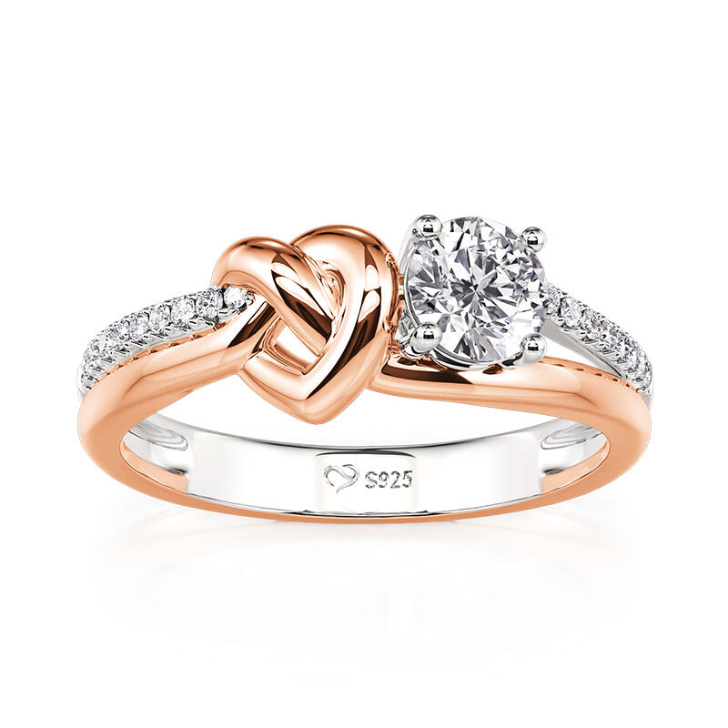 Jeulia Anillo de Promesa Nudo Corazón Personalizado Dos Tonos con Piedra de Nacimiento