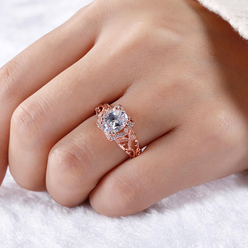 Jeulia Rose Gold Tone Halo Oval Cut Sterling Silver Ring