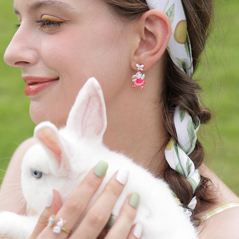 Jeulia "Enchanted Rabbit" Enamel Sterling Silver Earrings