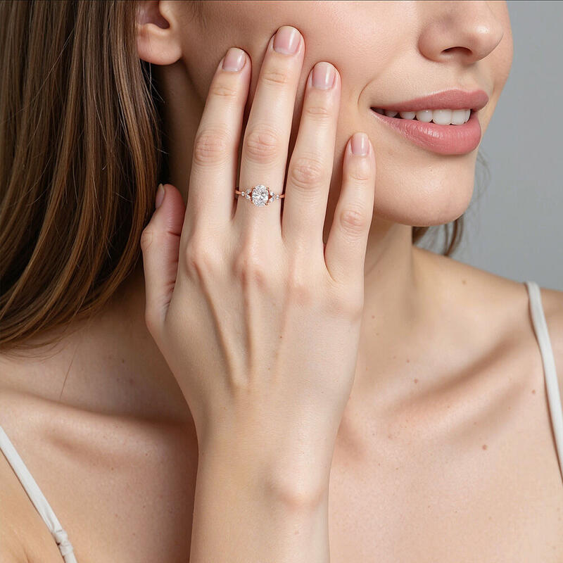 "Love Is All Around" Oval Cut Cluster Side Stone Engagement Ring