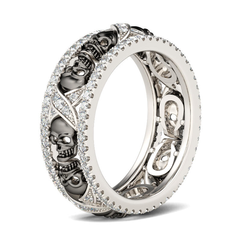 Jeulia Anillo Con Dos Tonos De Calavera De Talla Redonda En Plata De Ley