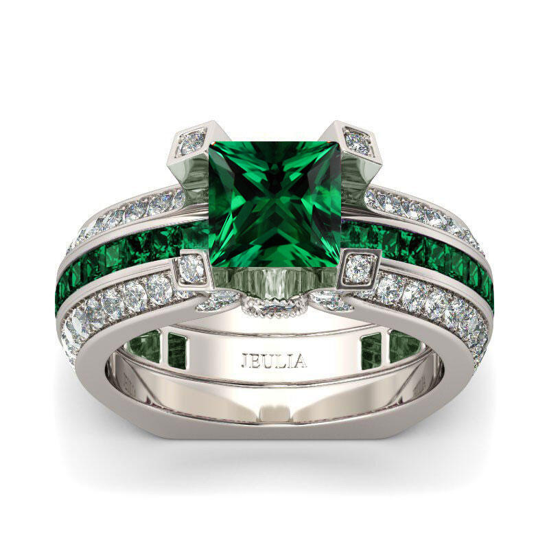 Jeulia Interchangeable Princess Cut Sterling Silver Ring Set