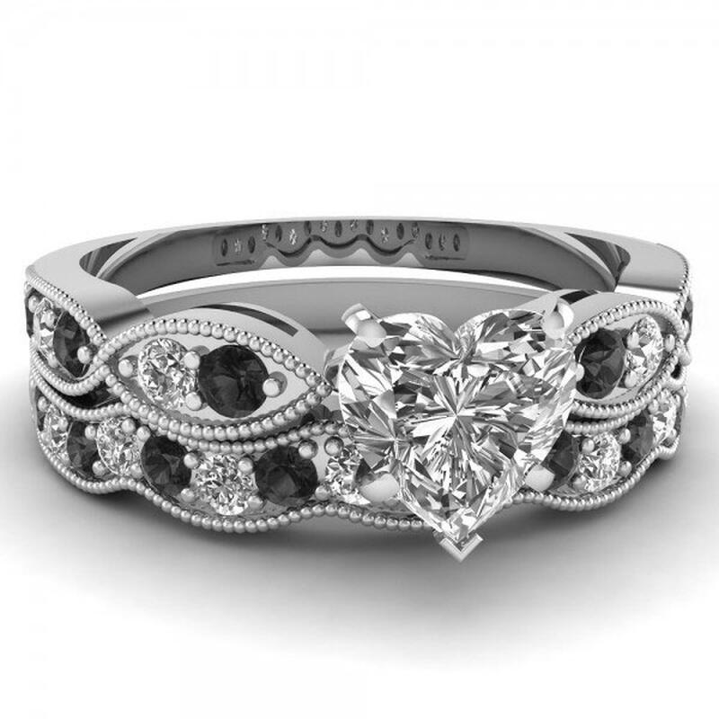 Jeulia Conjunto De Anillos De Talla Cordiforme En Plata De Ley