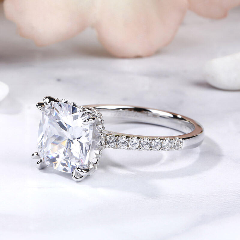 Jeulia Classic Cushion Cut Sterling Silver Ring