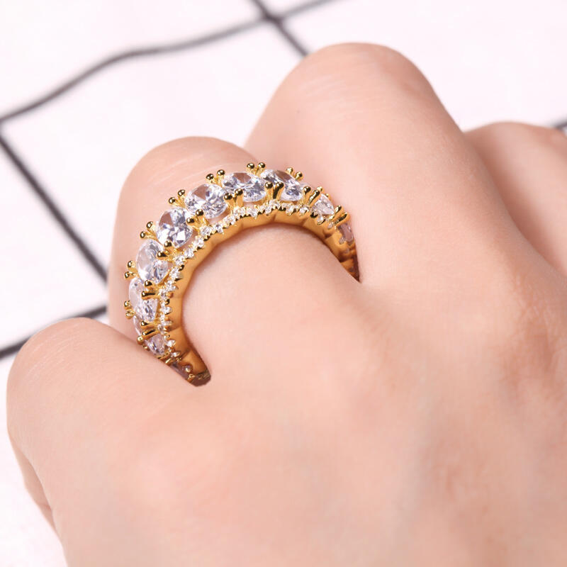 Jeulia Gold Tone Oval Cut Sterling Silver Women's Band