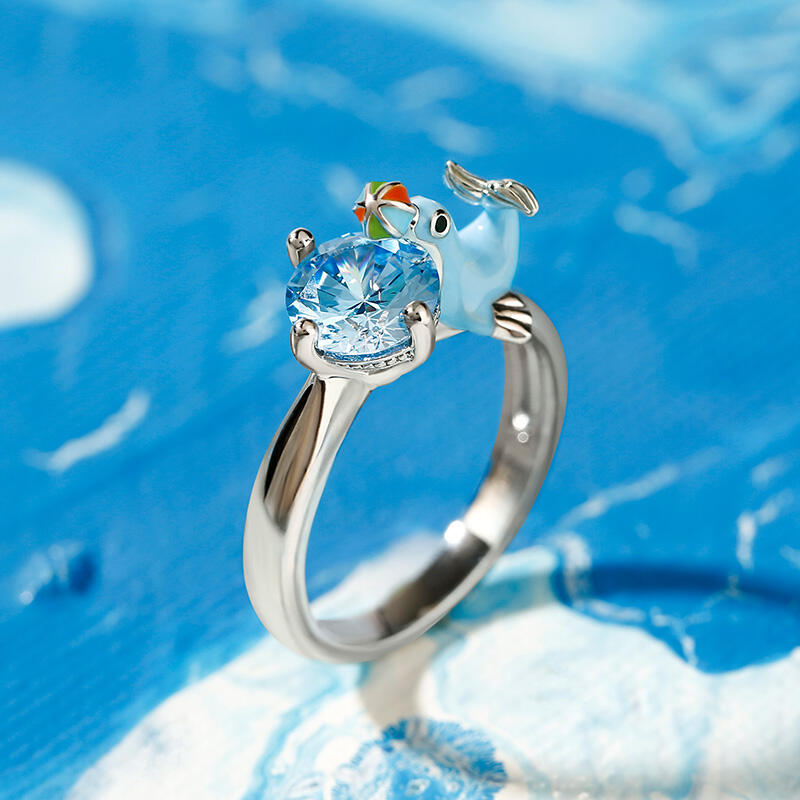 Jeulia Hug Me "Naughty Seal" Round Cut Sterling Silver Ring