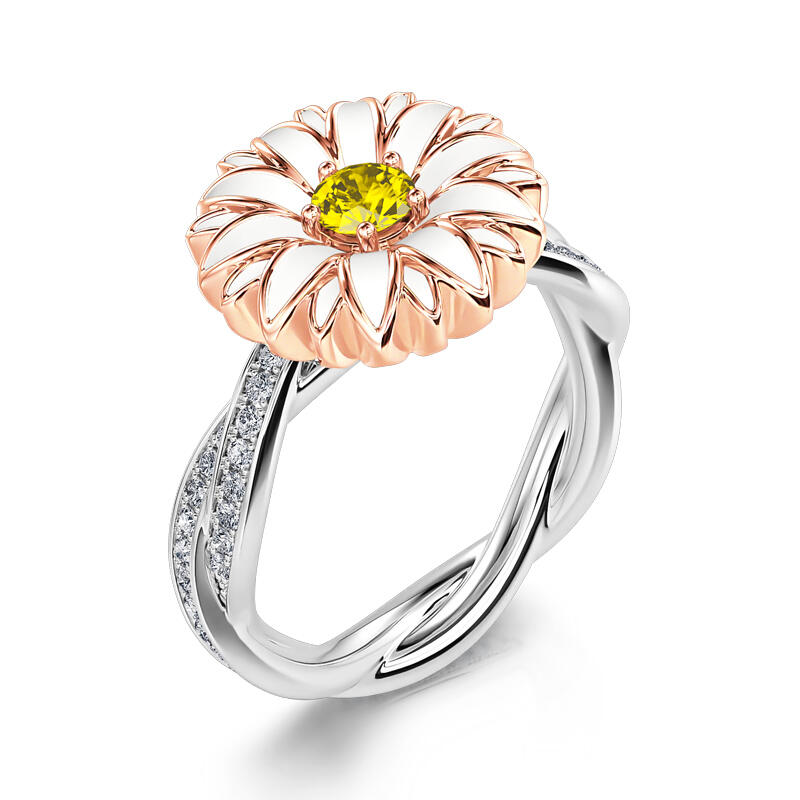 Jeulia "Cheerfulness" Daisy Flower Sterling Silver Rotating Ring