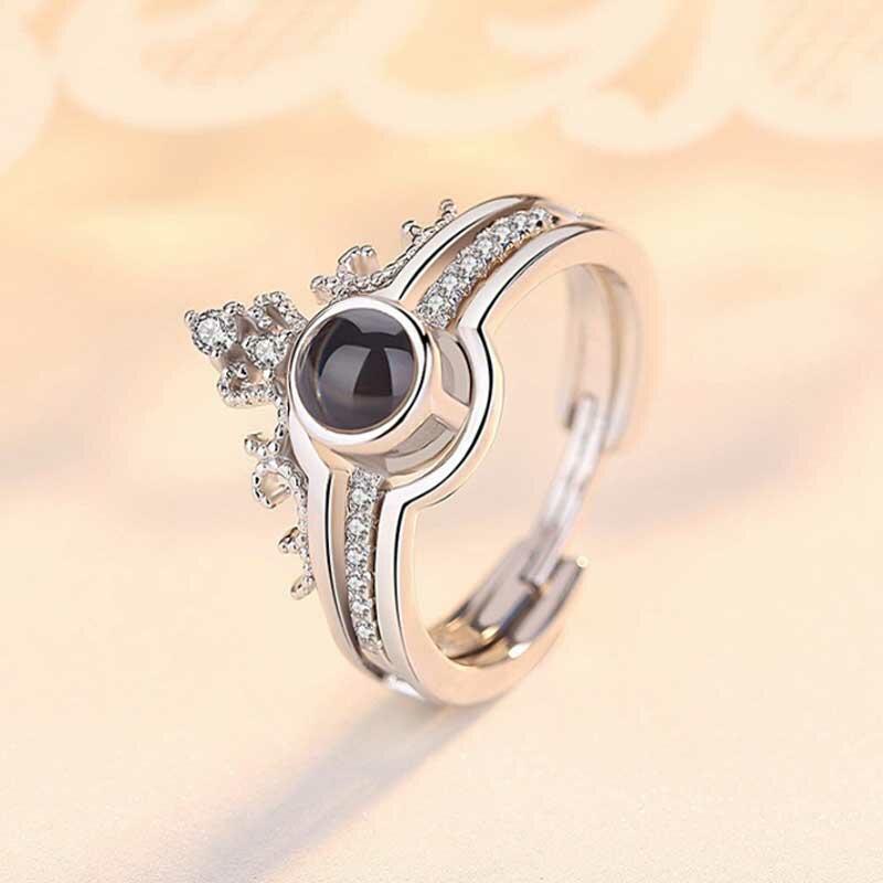 王冠 投影 写真 写真入れ リング ジルコニア サイズ調整可能 フリーサイズ