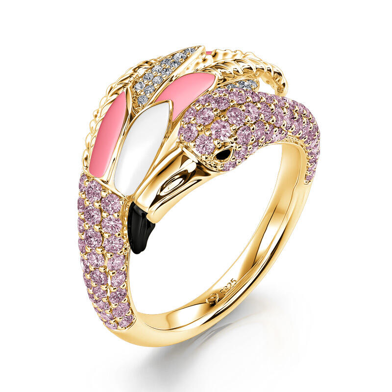 Jeulia "Love and Passion" Pink Flamingo Sterling Silver Ring