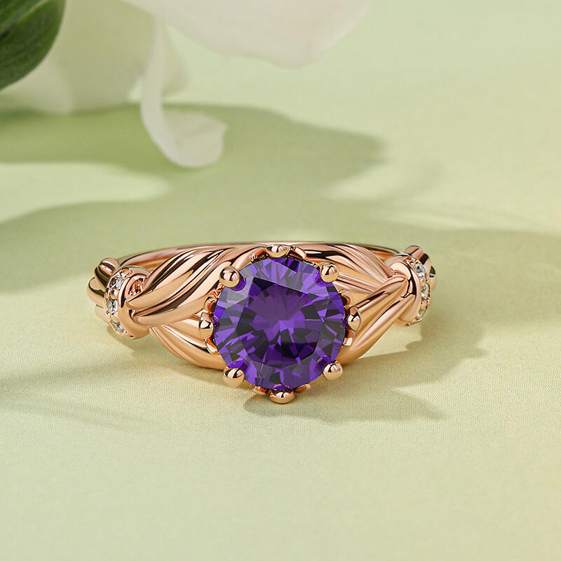 Jeulia Anillo de promesa corte redondo piedra color amatista de plata de ley