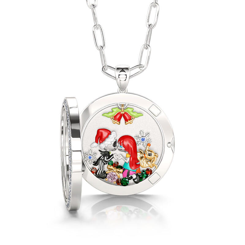 Jeulia "Joyful Holiday" Floating Locket Necklace With Charms And Stones