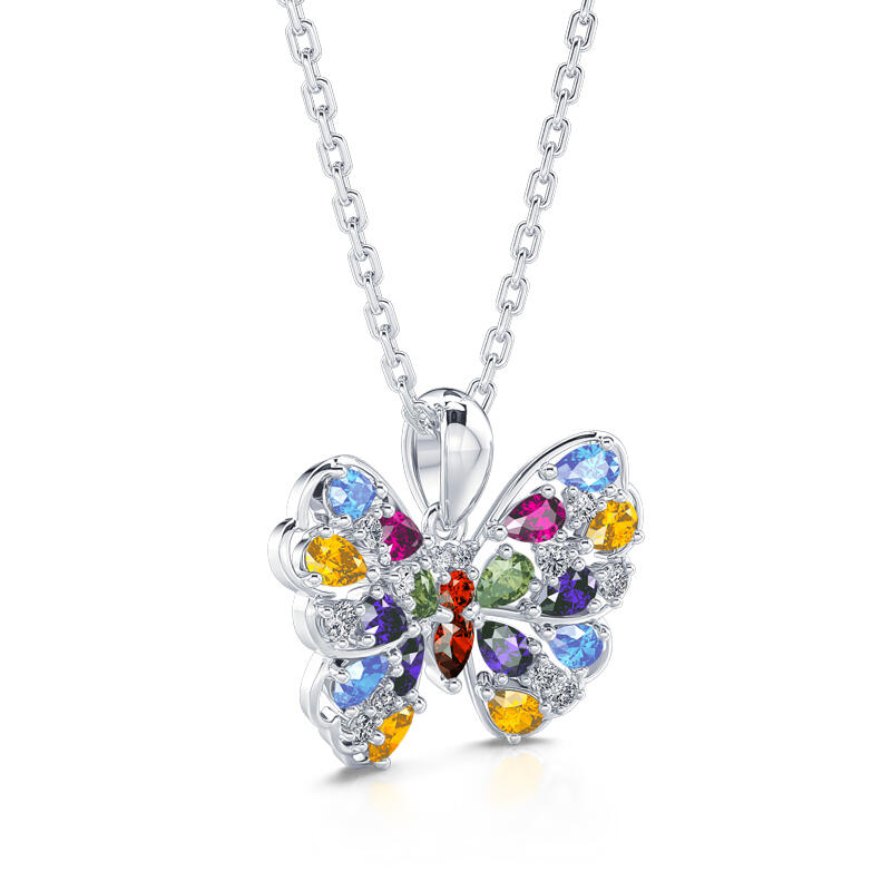 Jeulia Multi Colored Pear Cut Butterfly Sterling Silver Necklace