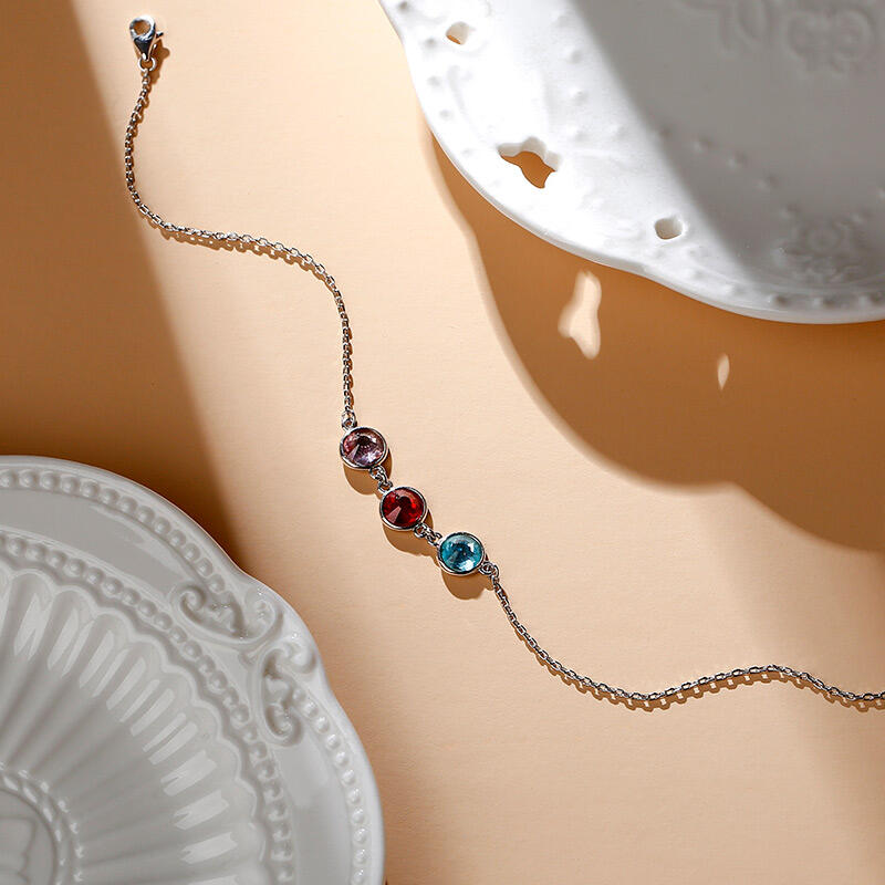 Jeulia Simple Design Candy-hued Stones Sterling Silver Personlig Anklet