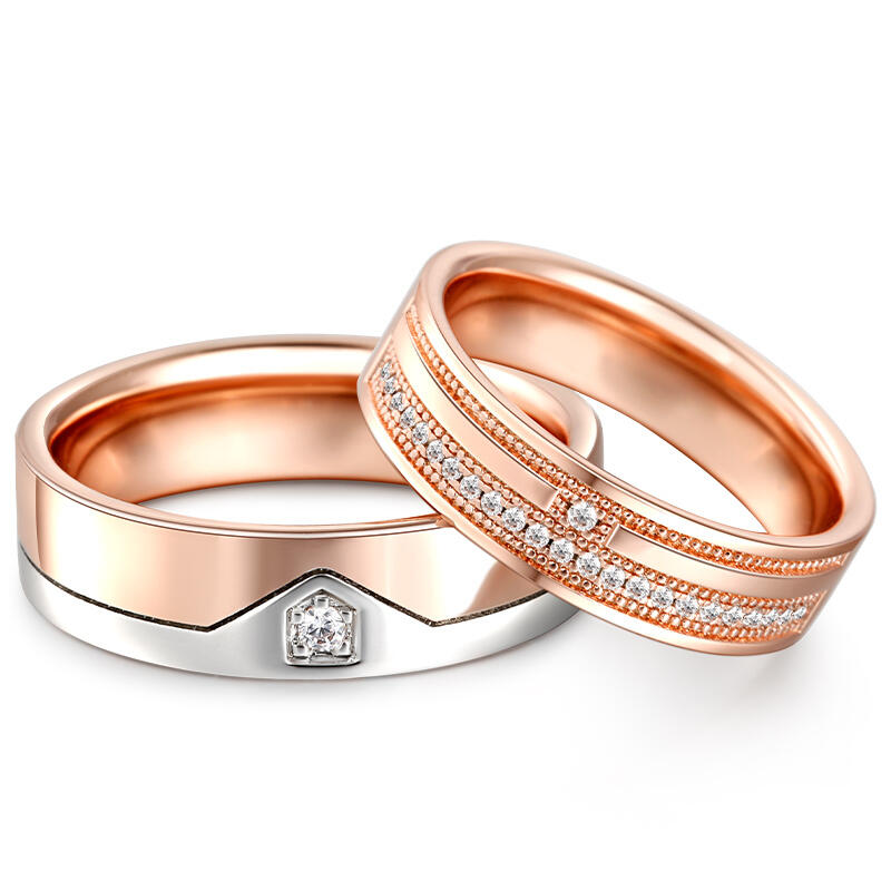 Jeulia Anel para casais em prata de lei pedra redonda cor ouro rosa