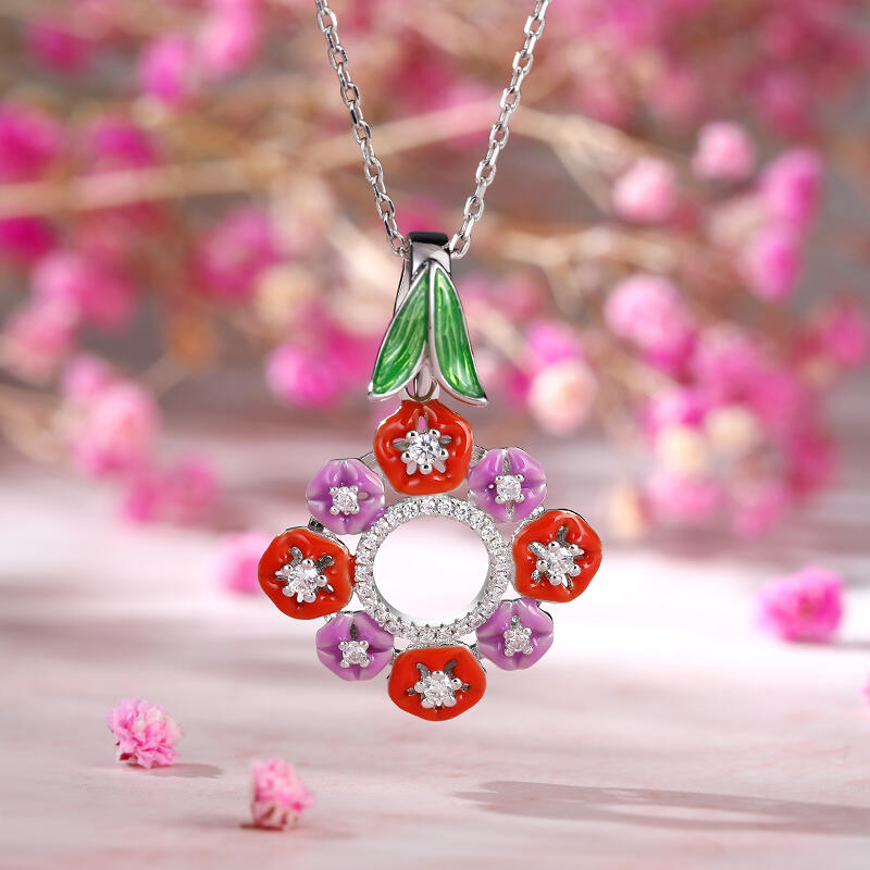 Jeulia "Colorful Day" Flower Enamel Sterling Silver Jewelry Set