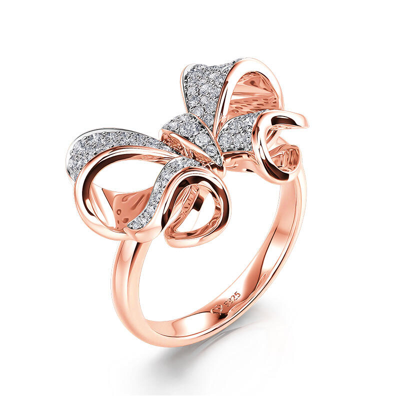 Jeulia Anillo de Plata de Ley de Corte Redondo con Diseño de Lazo