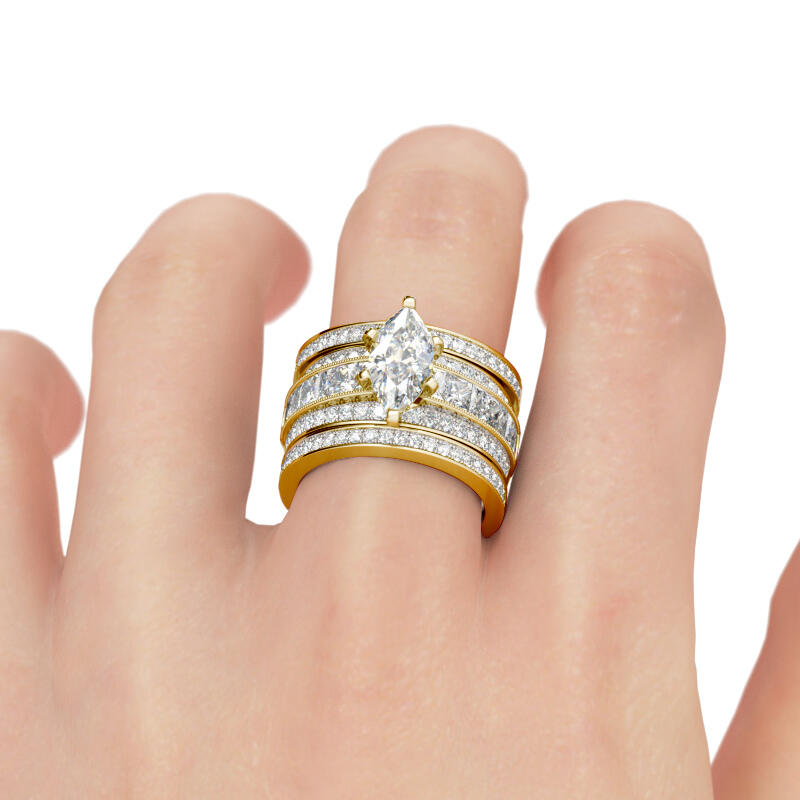 Jeulia 3PC Marquise Cut Sterling Silver Ring Set