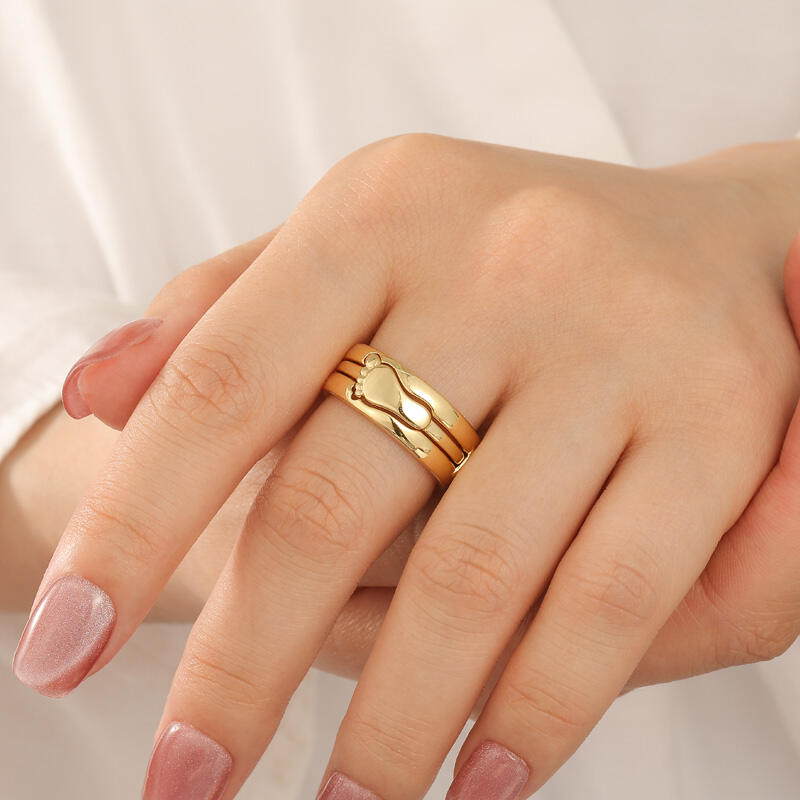 Jeulia Anillos de Rompecabezas con Huella Personalizada y Grabado de Plata de Ley