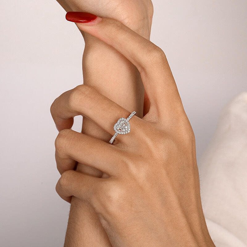 Jeulia Cluster Halo Heart Promise Ring Sterling Silver