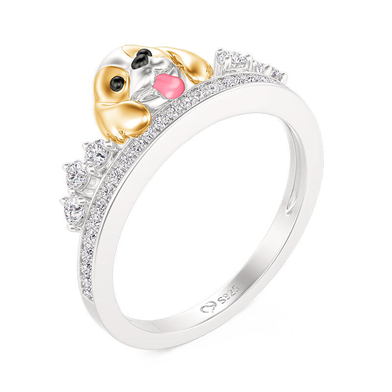 Jeulia Petland Anillo Doble Hilera Lindo Beagle para Mujer