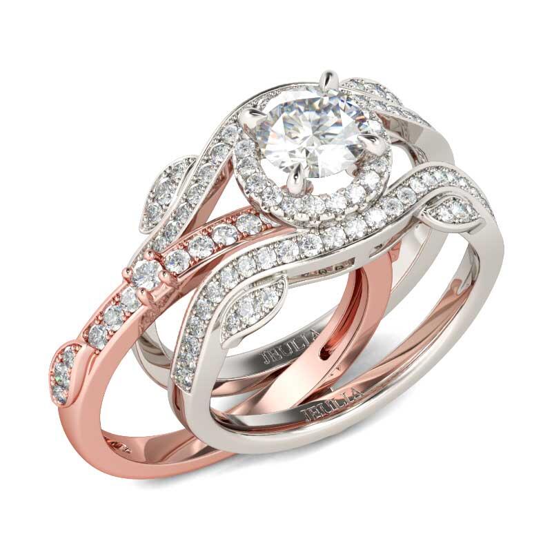 Jeulia Two Tone Round Cut Interchangeable Sterling Silver Ring Set