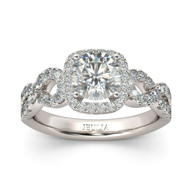 Jeulia Twist Halo Round Cut Sterling Silver Ring