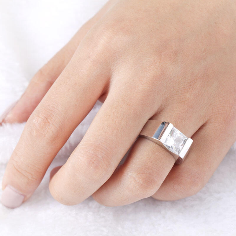 Jeulia Bold Princess Cut Sterling Silver Ring