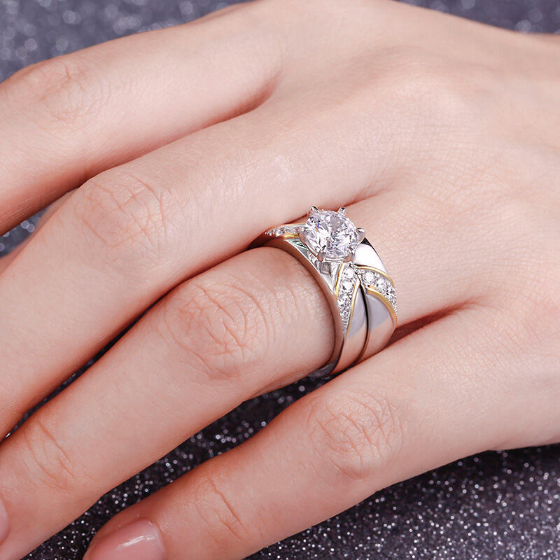 Jeulia Two Tone Round Cut Sterling Silver Ring Set