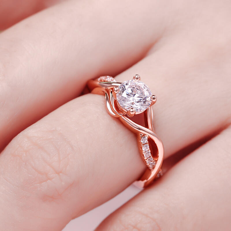 Jeulia Twist Design Round Cut Sterling Silver Ring