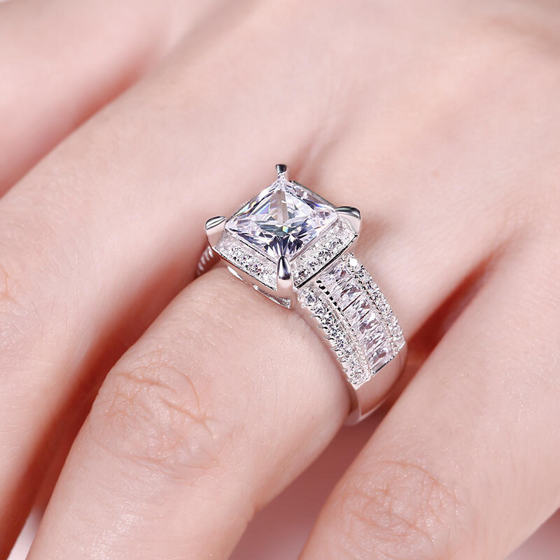 Jeulia Halo Princess Cut Sterling Silver Ring