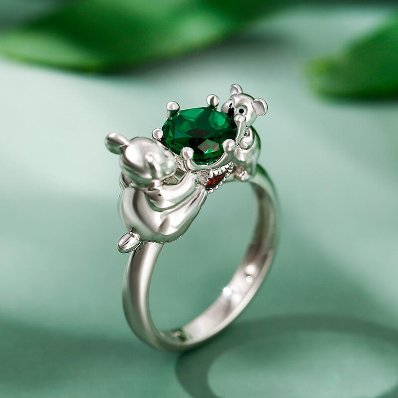 Jeulia Hug Me ママ & ベビー コアラ ラウンドカット シルバーリング