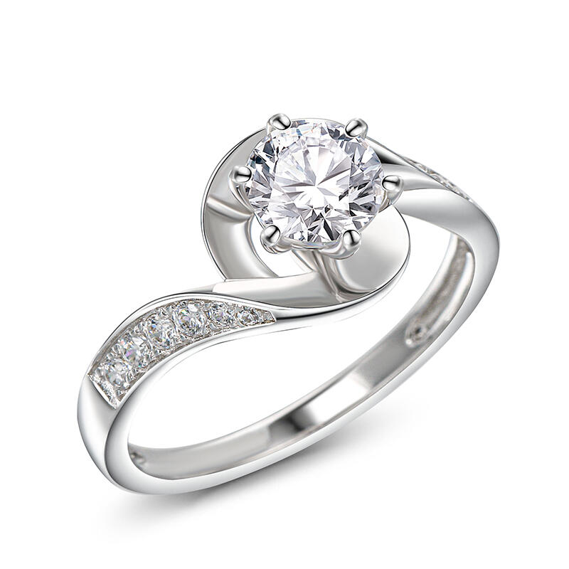 Jeulia Bypass Round Cut Sterling Silver Ring