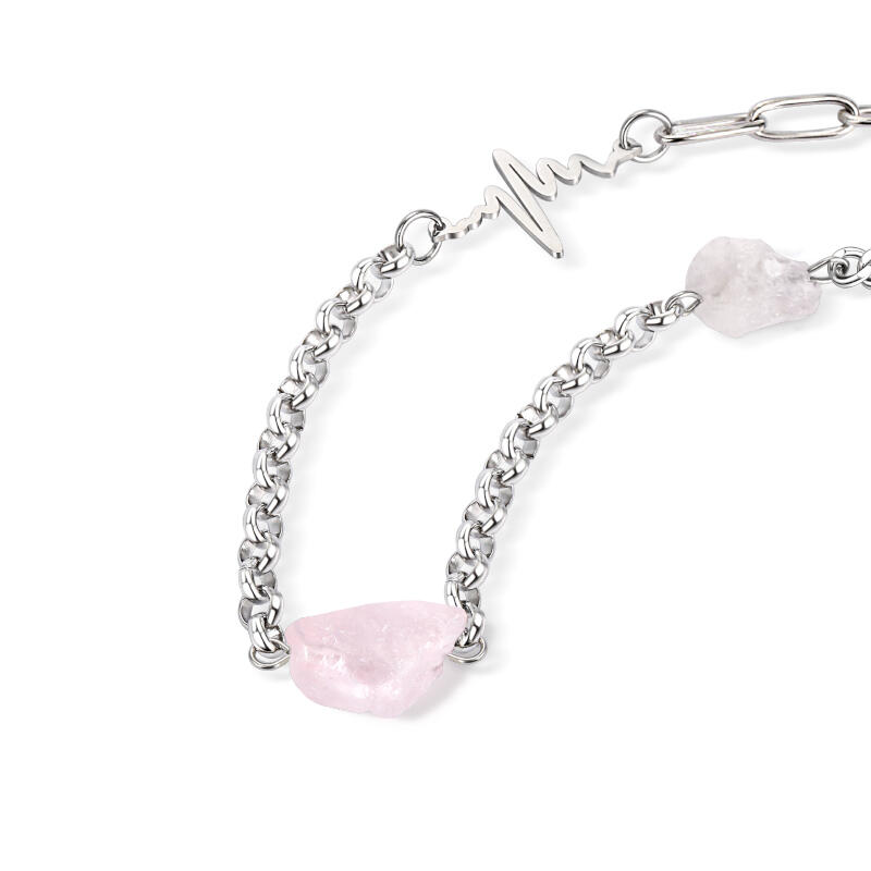 Jeulia "Embrace of Love" Heartbeat Design Irregular Natural Rose Quartz Necklace